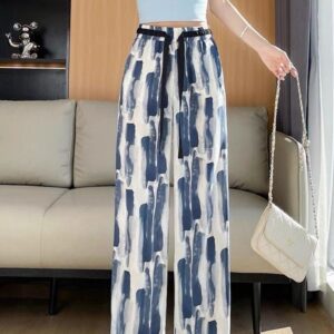 Wide-leg Printed Pants - بنطلون وايد ليج بطبعة Brushstrokes