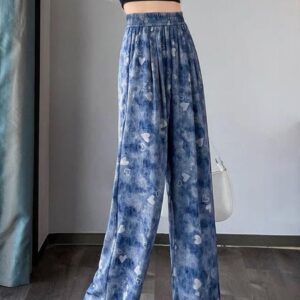 Wide-leg Heart Printed Pants - بنطلون وايد ليج بقلوب