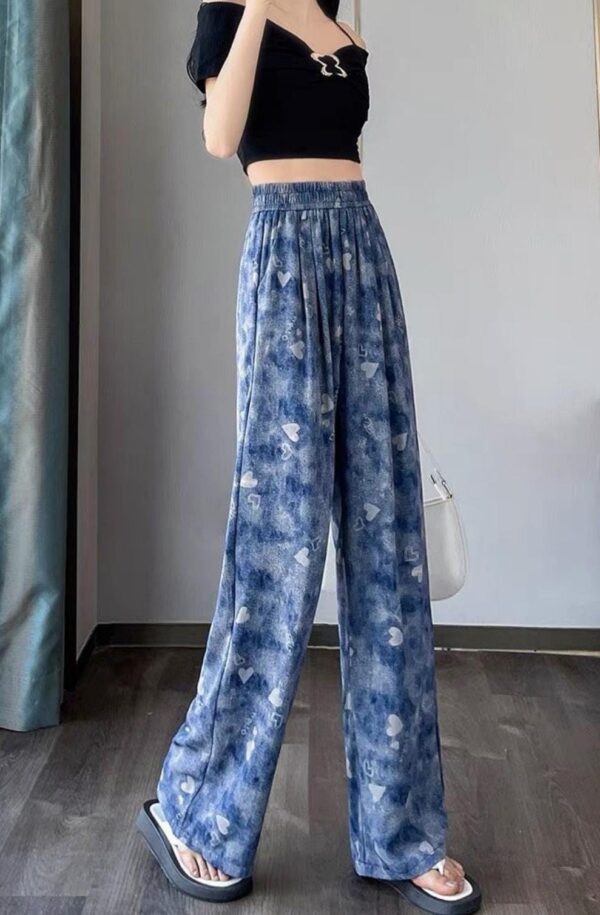 Wide-leg Heart Printed Pants - بنطلون وايد ليج بقلوب