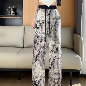 Wide-leg Marble Print Pants - بنطلون وايد ليج بطبعة رخام