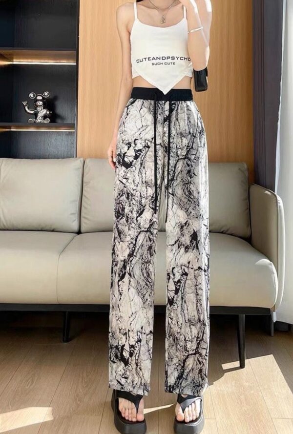 Wide-leg Marble Print Pants - بنطلون وايد ليج بطبعة رخام