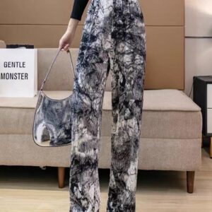 Wide-leg Marble Print Pants - بنطلون وايد ليج بطبعة دخان