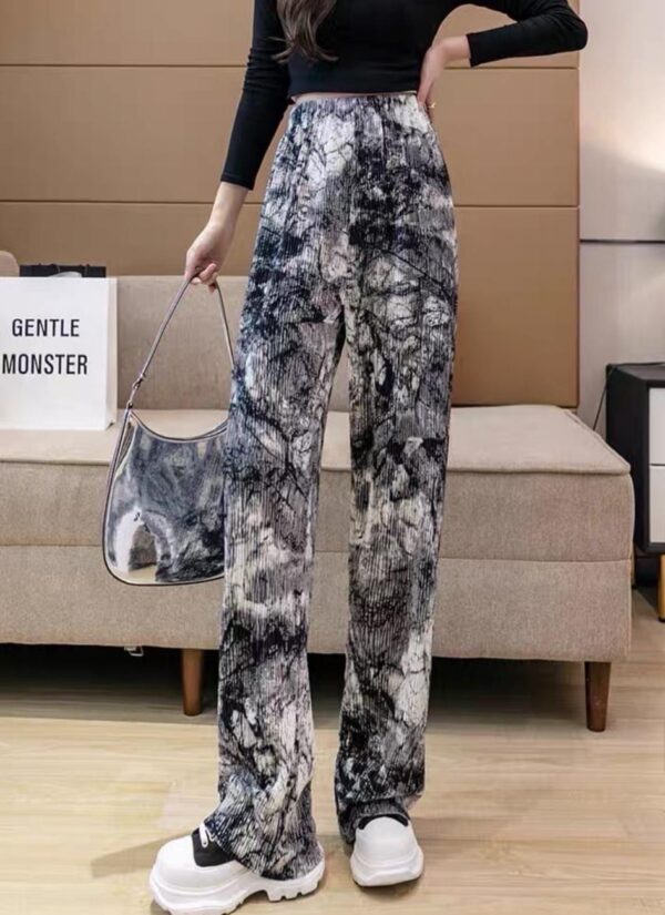 Wide-leg Marble Print Pants - بنطلون وايد ليج بطبعة دخان