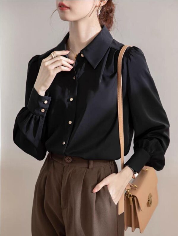 ⁦Classic Elegance Puffed-Sleeve Shirt - قميص الأناقة الكلاسيكي⁩ - الصورة ⁦2⁩