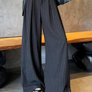 Pinstripe Wide-Leg Trousers | بنطال واسع مخطط - ستايل عصري