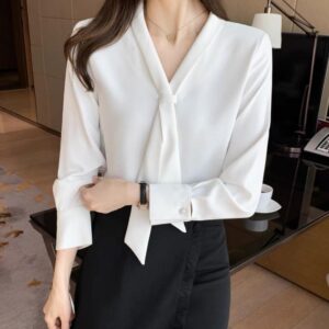 Elegant Tie-Neck Blouse - قميص الأناقة بعقدة الياقة