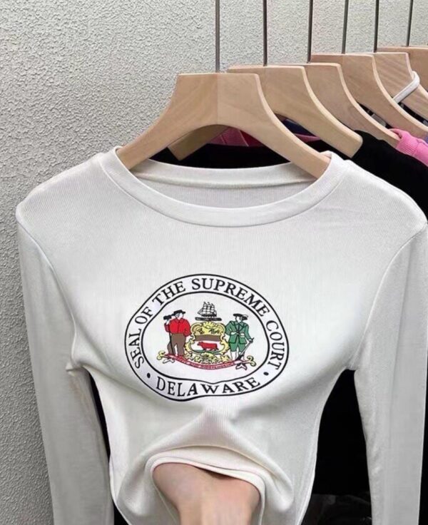 Women's Ribbed Top with Delaware Print - بلوزة نسائية مضلعة بطبعة ديلاوير