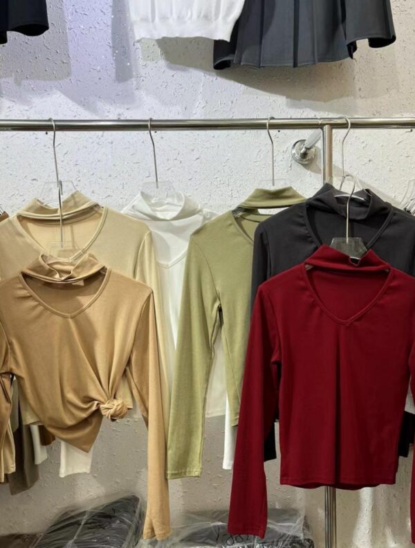 Women's V-Neck High-Neck Top - بلوزة نسائية أنيقة برقبة مميزة
