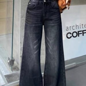 Urban High-Waist Flared Baggy Jeans For Women بنطلون جينز واسع أسود