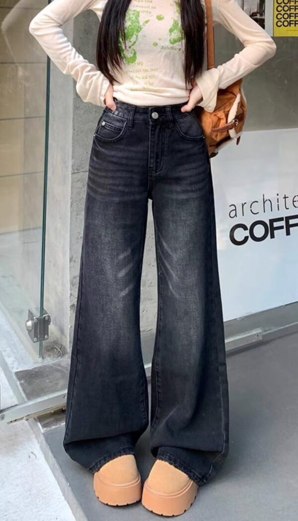 Urban High-Waist Flared Baggy Jeans For Women بنطلون جينز واسع أسود