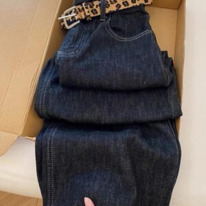 Wide-leg Denim Pants - بنطلون جينز بحزام جلد النمر
