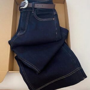 Wide-leg Dark Denim Jeans - بنطلون جينز بخصر عالي
