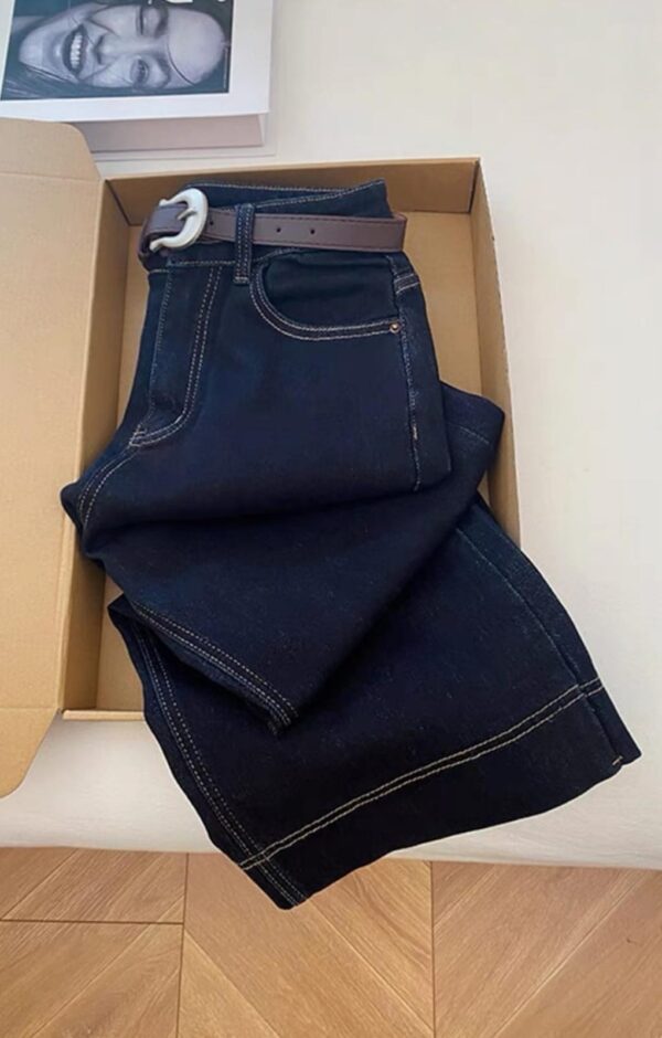 Wide-leg Dark Denim Jeans - بنطلون جينز بخصر عالي