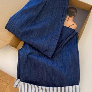 Wide-leg Denim Pants - بنطلون جينز بقلبة مخططة