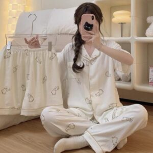 طقم بيجامة نسائي - 3 Pieces - بتصميم الأرنب اللطيف