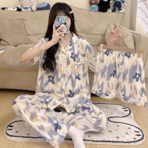 طقم بيجامة صيفي بنقشة فنية Summer Pyjama Set | مناسب للعروس