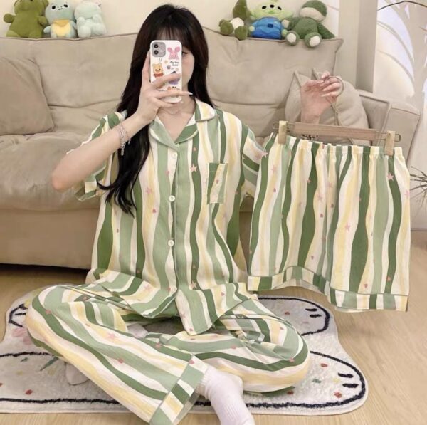 طقم بيجامة صيفي مخطط بنجوم Summer Pyjama Set | مناسب للعروس