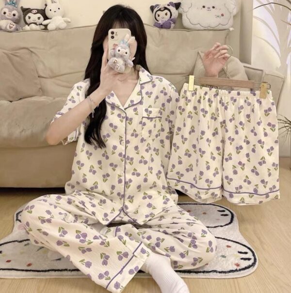 طقم بيجامة صيفي بنقشة زهور Summer Pyjama Set | مناسب للعروس