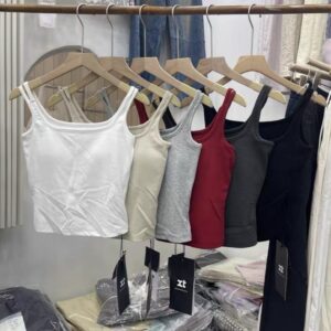 Basic Ribbed Crop Tank Top For Women توب نسائي أساسي وقصير بياقة مربعة