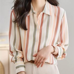 Women's Striped Blouse - قميص نسائي رسمي وكاجوال بخطوط ملونة