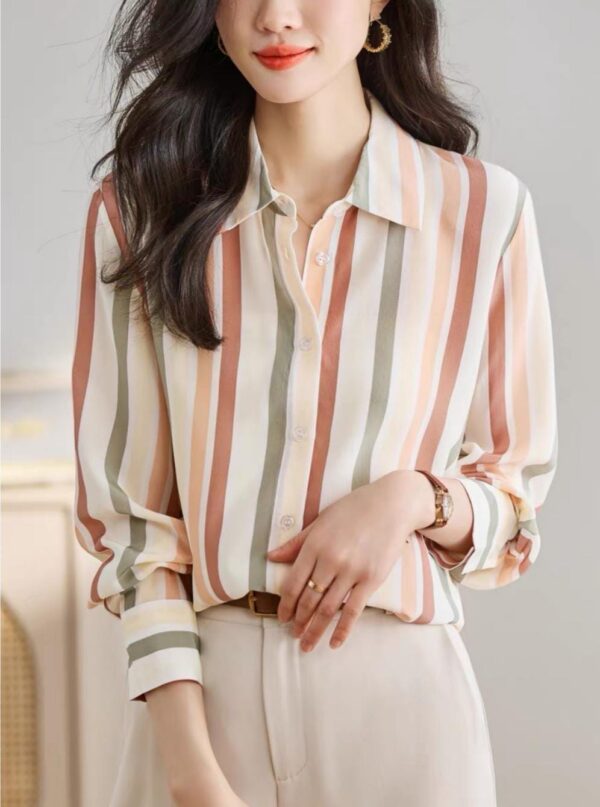 Women's Striped Blouse - قميص نسائي رسمي وكاجوال بخطوط ملونة