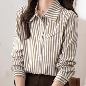 Striped Khaki Smart Shirt - قميص مخطط أنيق باللون الكاكي