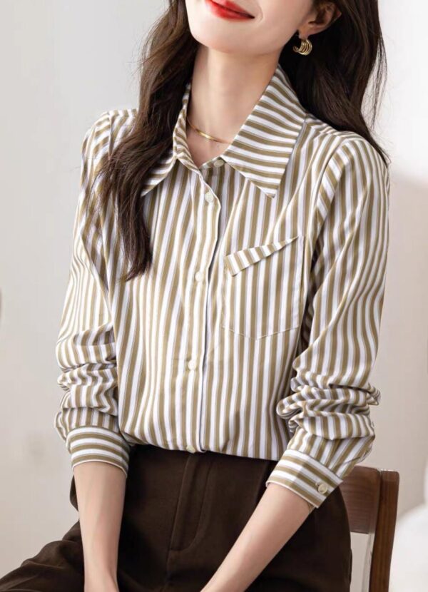 Striped Khaki Smart Shirt - قميص مخطط أنيق باللون الكاكي