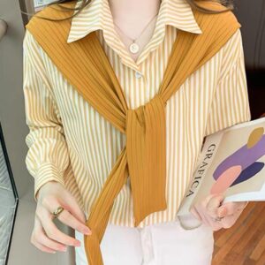 Yellow & White Striped Blouse | قميص مخطط أصفر وأبيض