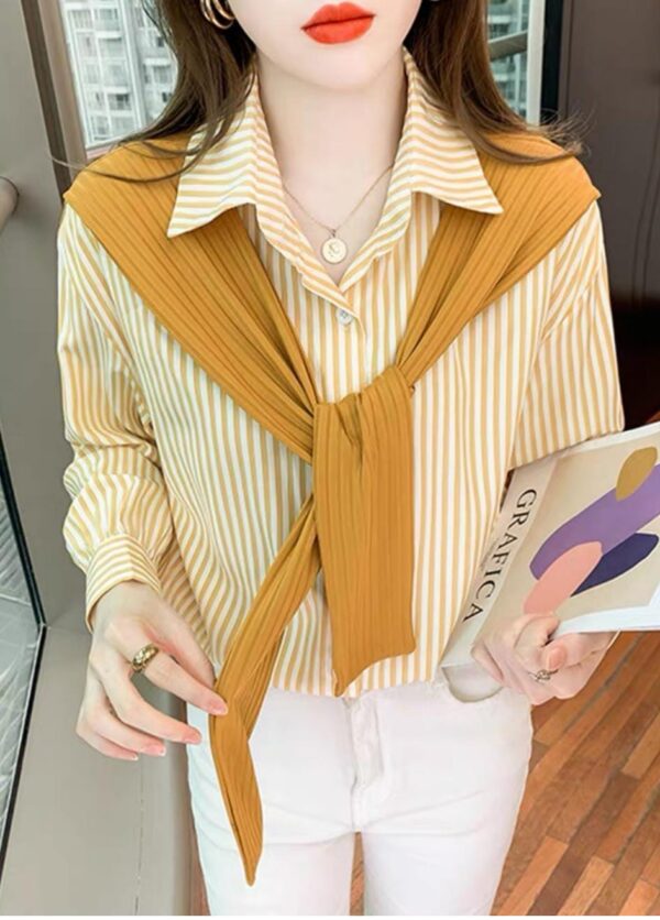 Yellow & White Striped Blouse | قميص مخطط أصفر وأبيض