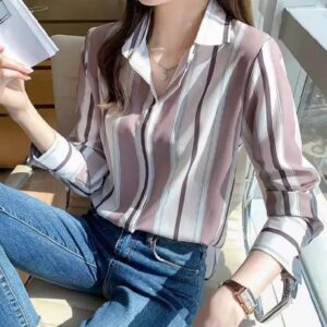 Olive Green Striped Blouse | قميص مخطط باللون الأخضر الزيتوني